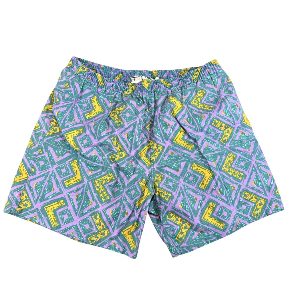 Islander Geometric Print Swim Shorts Size L Purple Vintage Tribal Trunks 486